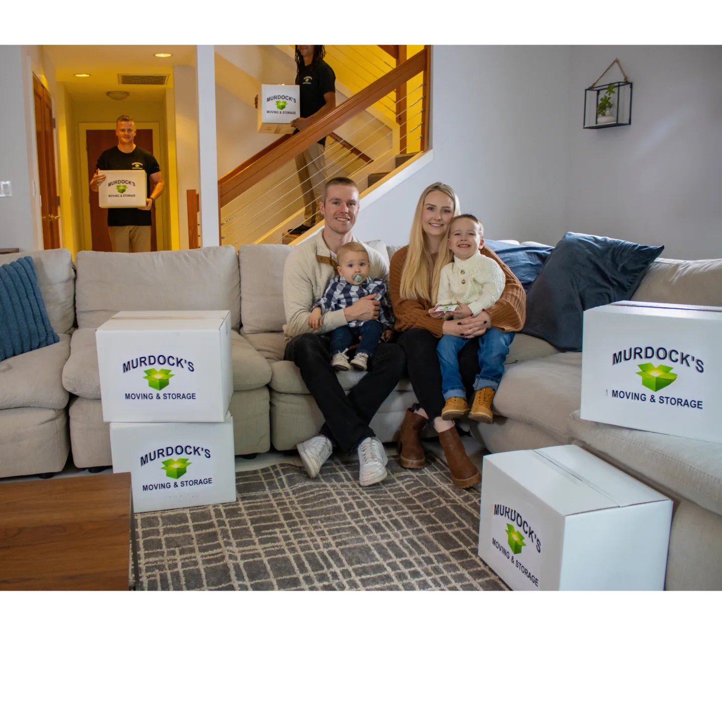 Murdock’s moving truck and crew welcoming a family home after their move